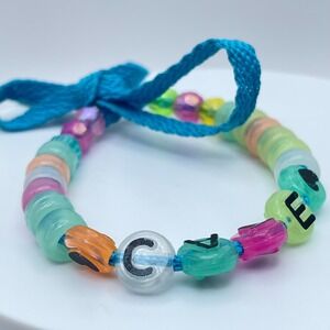 Y2K Cate Name Bead Bracelet Colorful Acrylic Beads Blue Cord Friendship Bracelet